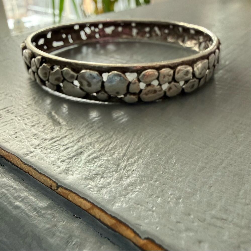 Pebbled Sterling Silver Bangle Bracelet - Picture 4 of 6